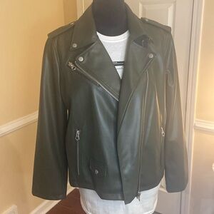 Scoop Green Faux Leather Moto Jacket